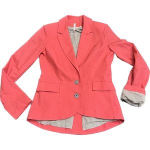 Linen Coral Blazer Size Small French Grey Striped Lining